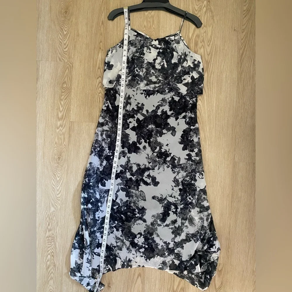 Black White Floral Midi Dress M Quiet Luxury Wedding Guest Minimalist Chic - Picture 10 of 15